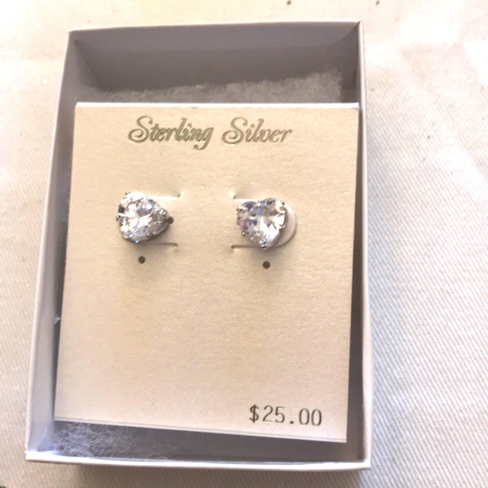 Sterling silver heart diamond shaped earrings